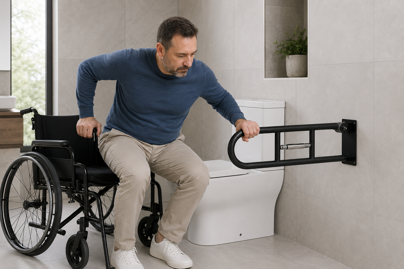 შშმ პირებისთვის--მოძრავი მოაჯირი/GRAB BAR WITH PAPER HOLDER 73x23x11 cm - BLACK